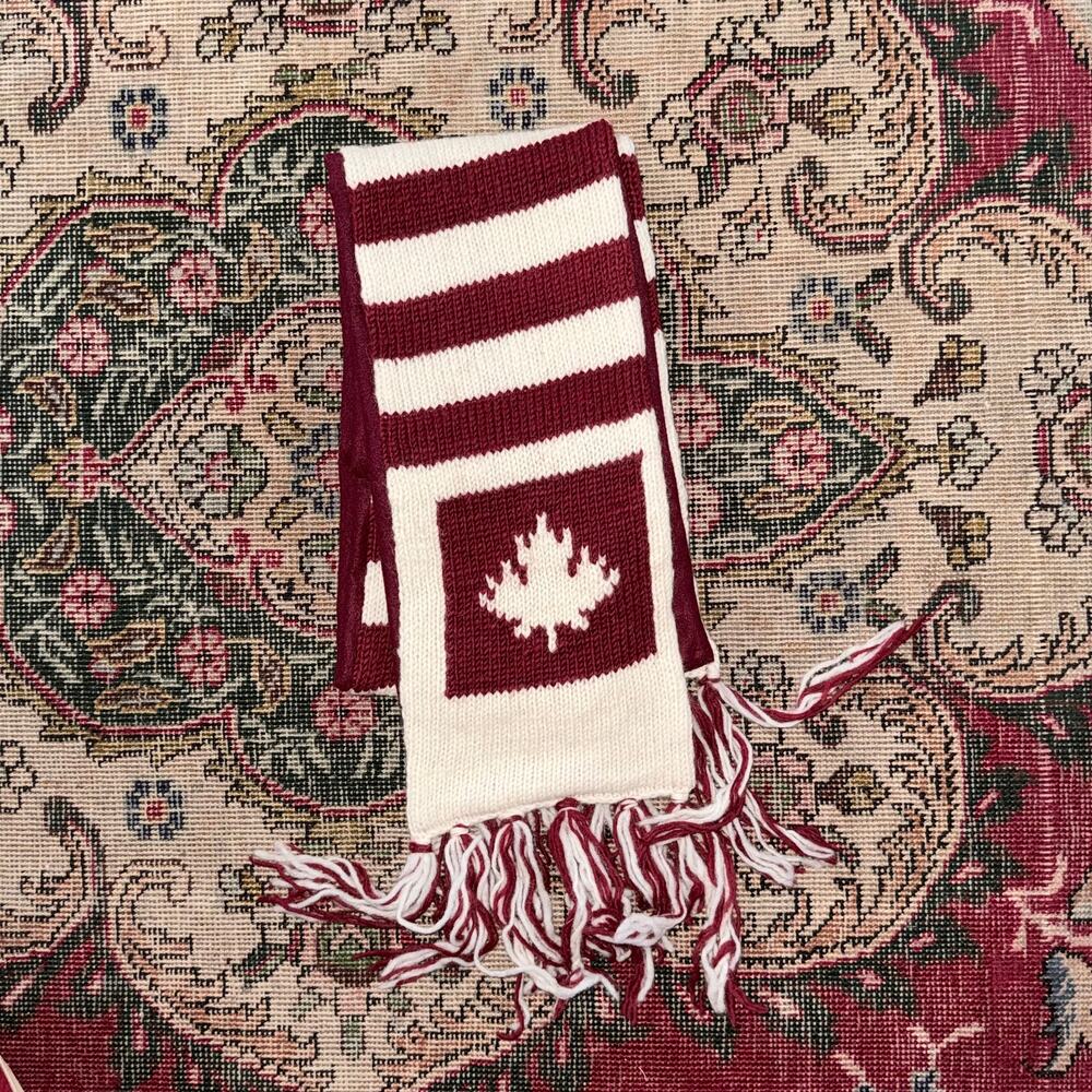 ARK Wool Knit Exterior, Polyester Fleece Interior 62” Scarf Burgundy/Ivory Nepal